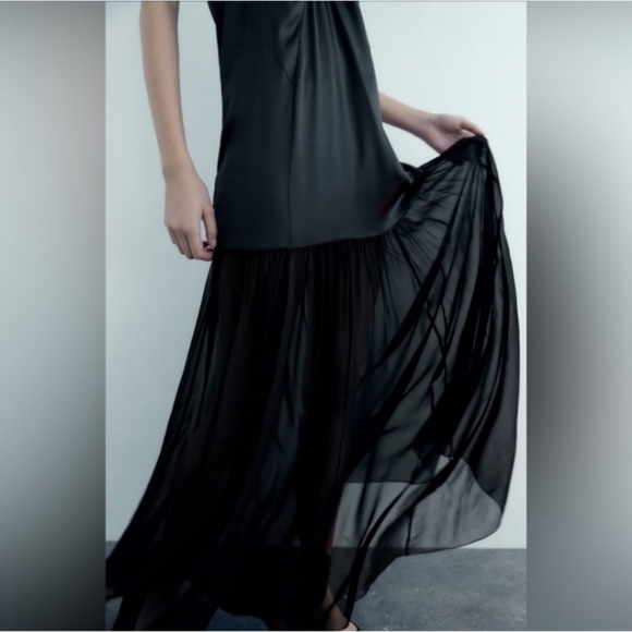 Zara Mulberry Silk Dress Black Size M - Picture 13 of 16